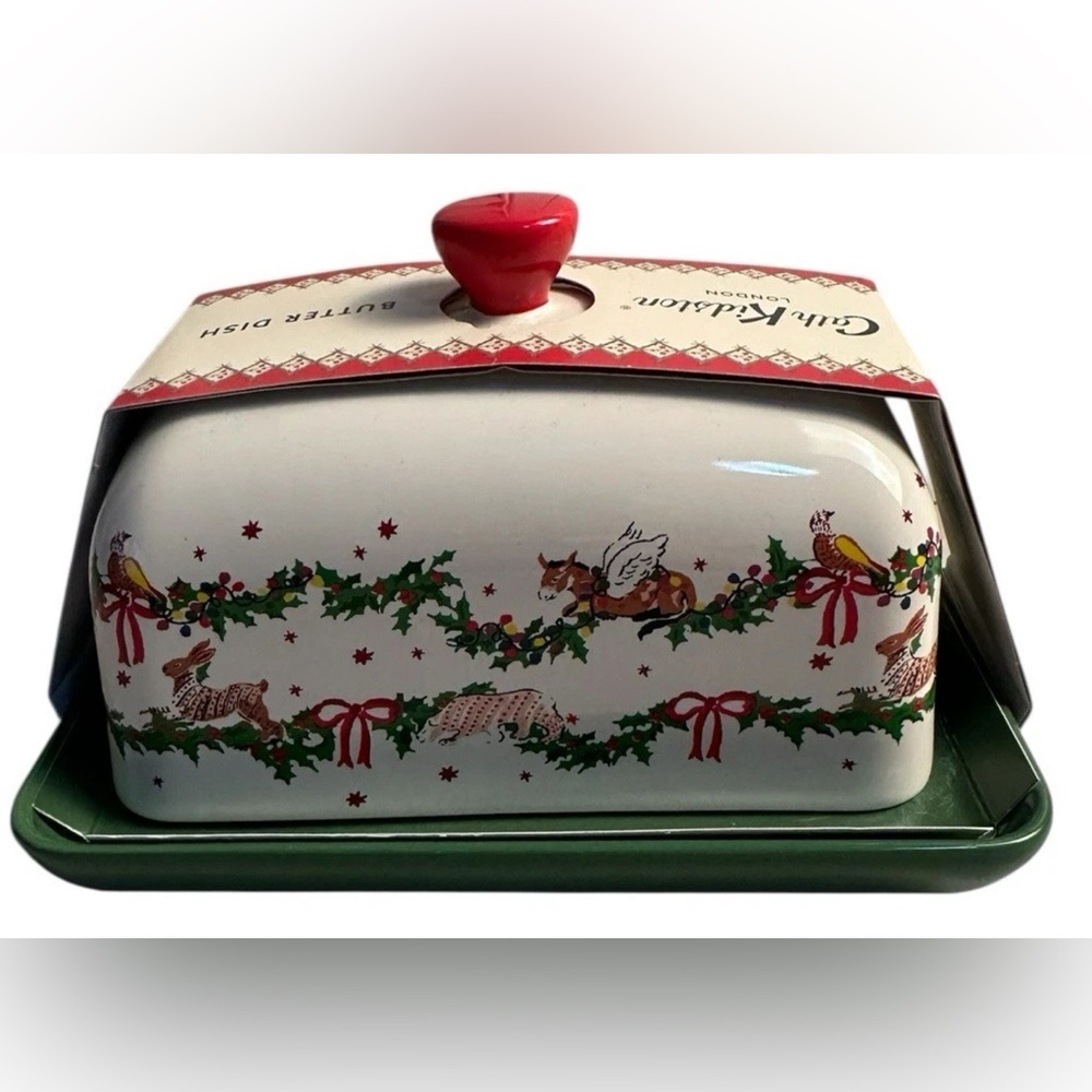 CATH KIDSTON  London  Lidded Butter Dish - Christmas Garland New